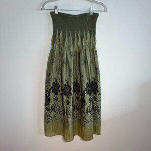 Lapis for Anthropologie Boho Smocked Dress or Skirt, Olive, One Size